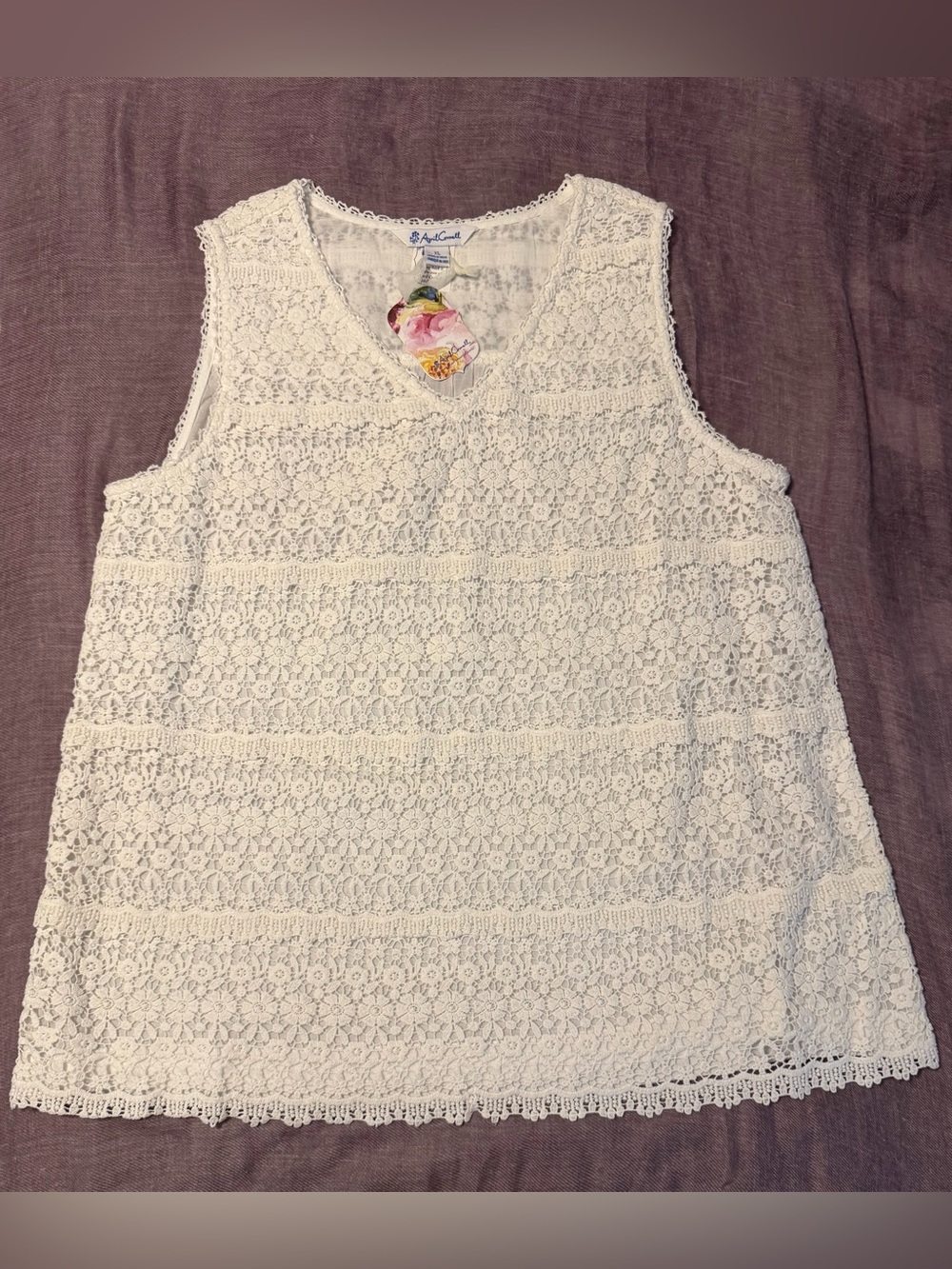 April Cornell Cream Crochet Lace Tank Top